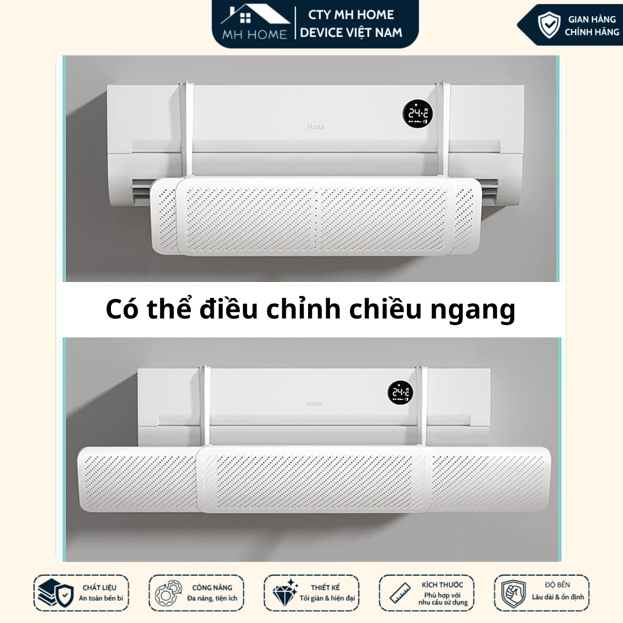 Tấm Chắn Gió Điều Hòa 3 Cánh Xoay 180° Điều Chỉnh Kích Thước Chống Thổi Trực Tiếp Cao Cấp | MH Home